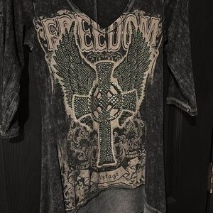 Black Graphic Cross Embellished Top